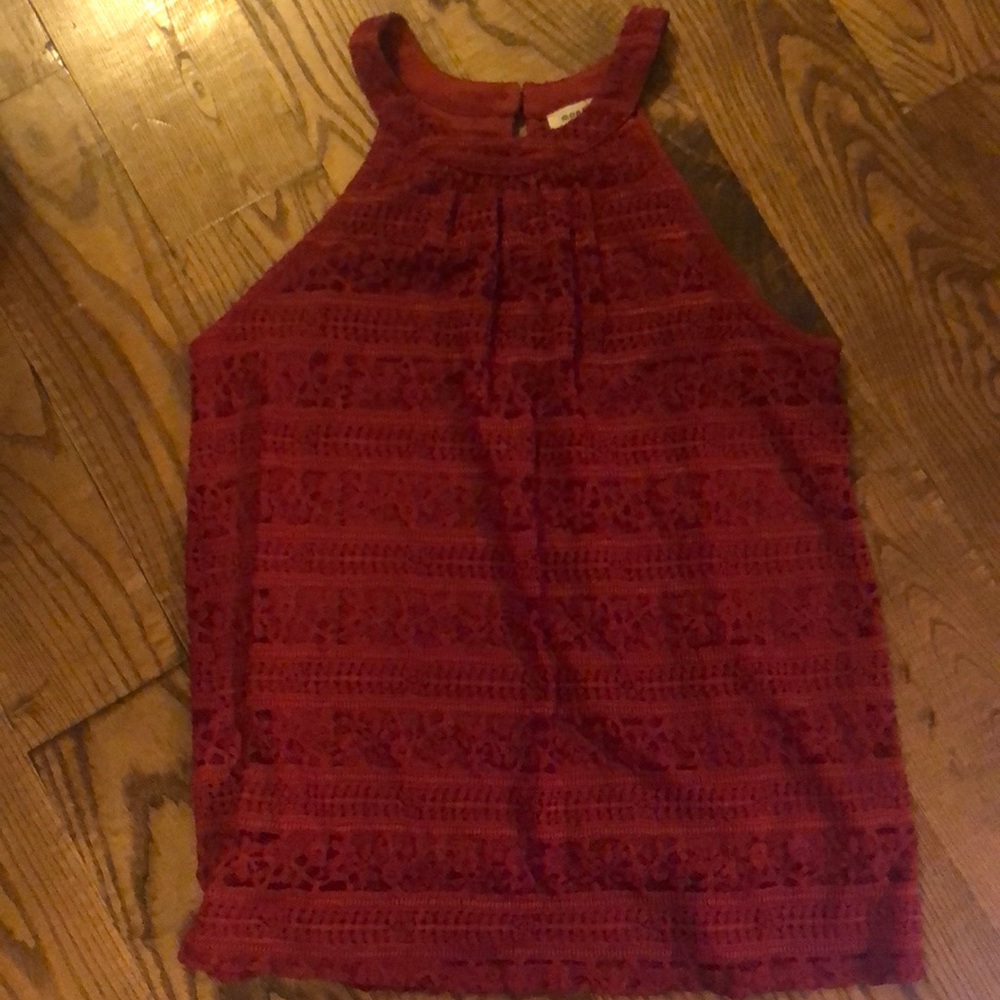 Monteau Red Lace High-Neck Tank Top